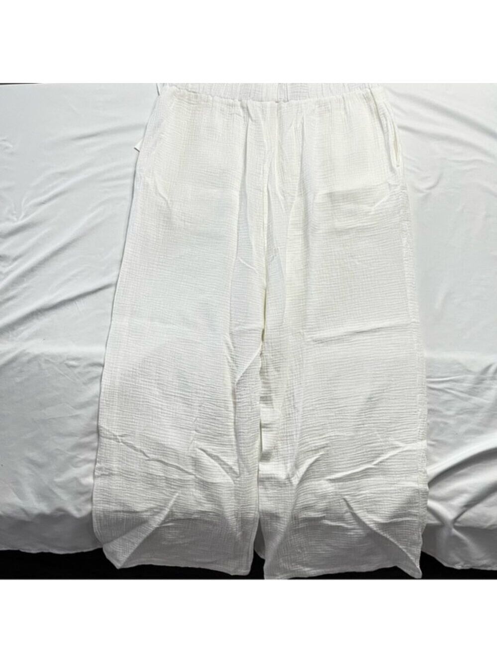 C by One White Cotton Gauze Wide Leg Pants Plus Size 3X